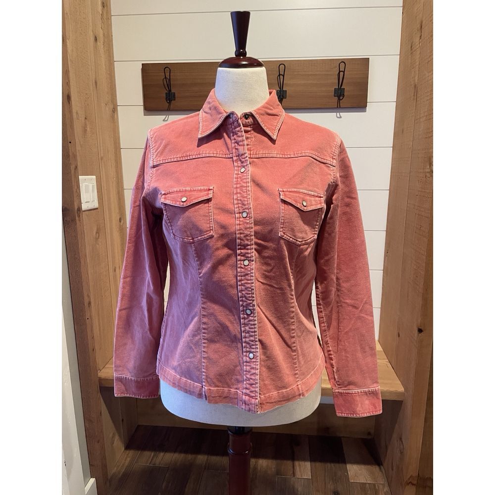 VTG Eddie Bauer Coral Corduroy Pearl Snap Shirt Jacket Women's Sz Medium Spring